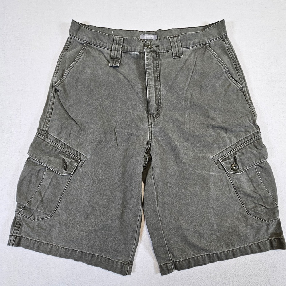 Utility Brand Mens Cargo Shorts Size 34 Faded Olive Grey Cotton Multi Pocket